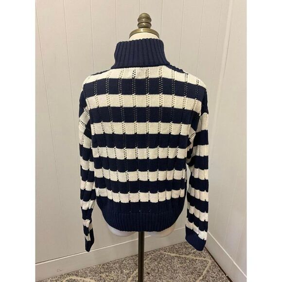 Brand New A New Day Women's Size Medium Navy Blue Cream Pullover Sweater 1/4 Zip - Picture 7 of 13